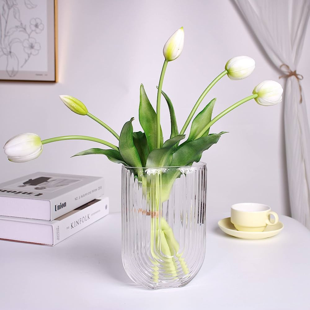 WAKISAKI 16-inch Premium Real Touch Fake Tulips Artificial Flowers with Buds, Faux Tulips White, ... | Amazon (US)