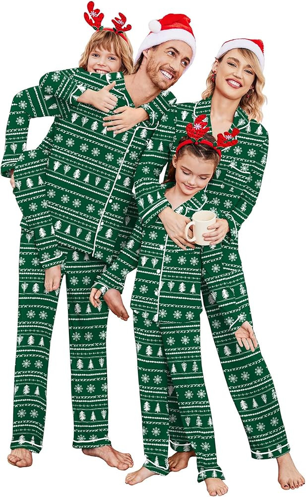 Ekouaer Christmas Family Matching Pajamas Long Sleeve Button Down Pj Set Festival Party Sleepwear | Amazon (US)
