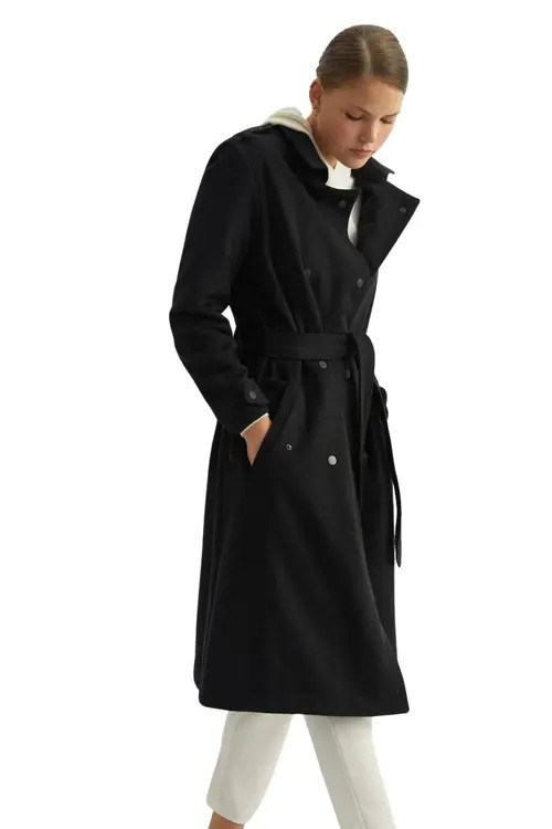 Labeca London Wool Mid Length Trench Coat in Black at Nordstrom, Size Small Eu | Nordstrom