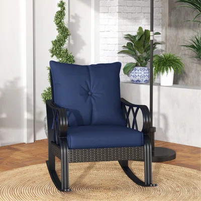 Outdoor Wicker Rocking Chair with Padded Cushions, Aluminum Furniture Rattan Porch Rocker Chair w/ Armrest for Garden, Patio, and Backyard | Wayfair North America