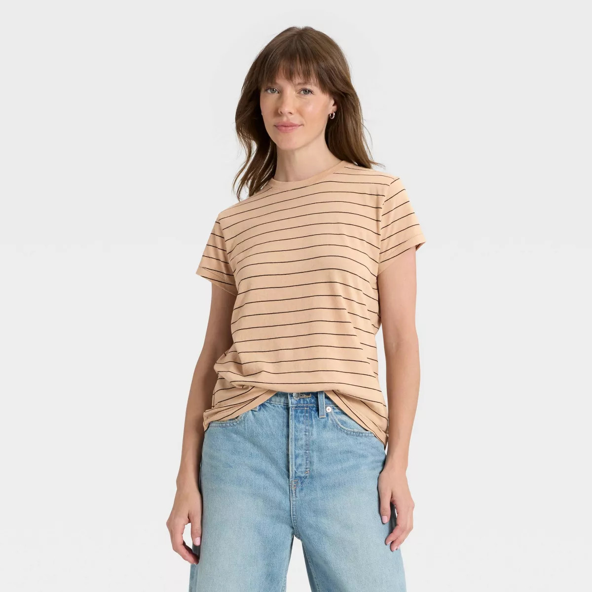Women's Short Sleeve T-Shirt - Universal Thread™ Tan Striped | Target