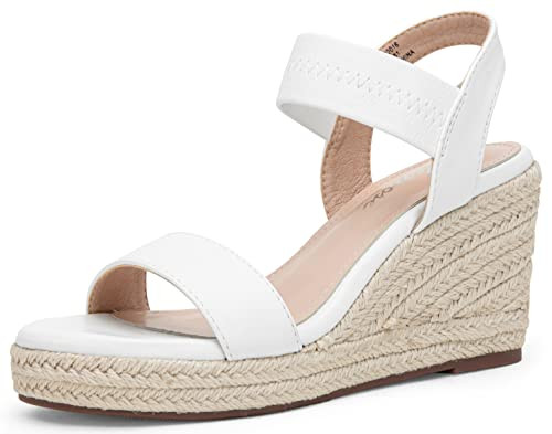 Amazon.com | Vepose Women's Black Wedge Sandals Platform Espadrilles Open Toe Ankle Strap Comfort... | Amazon (US)