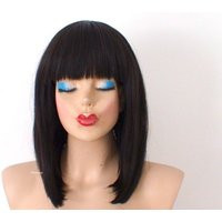 Brown Bob Wig With Bangs Heat-Friendly Synthetic Hair, 16 | Etsy (US)