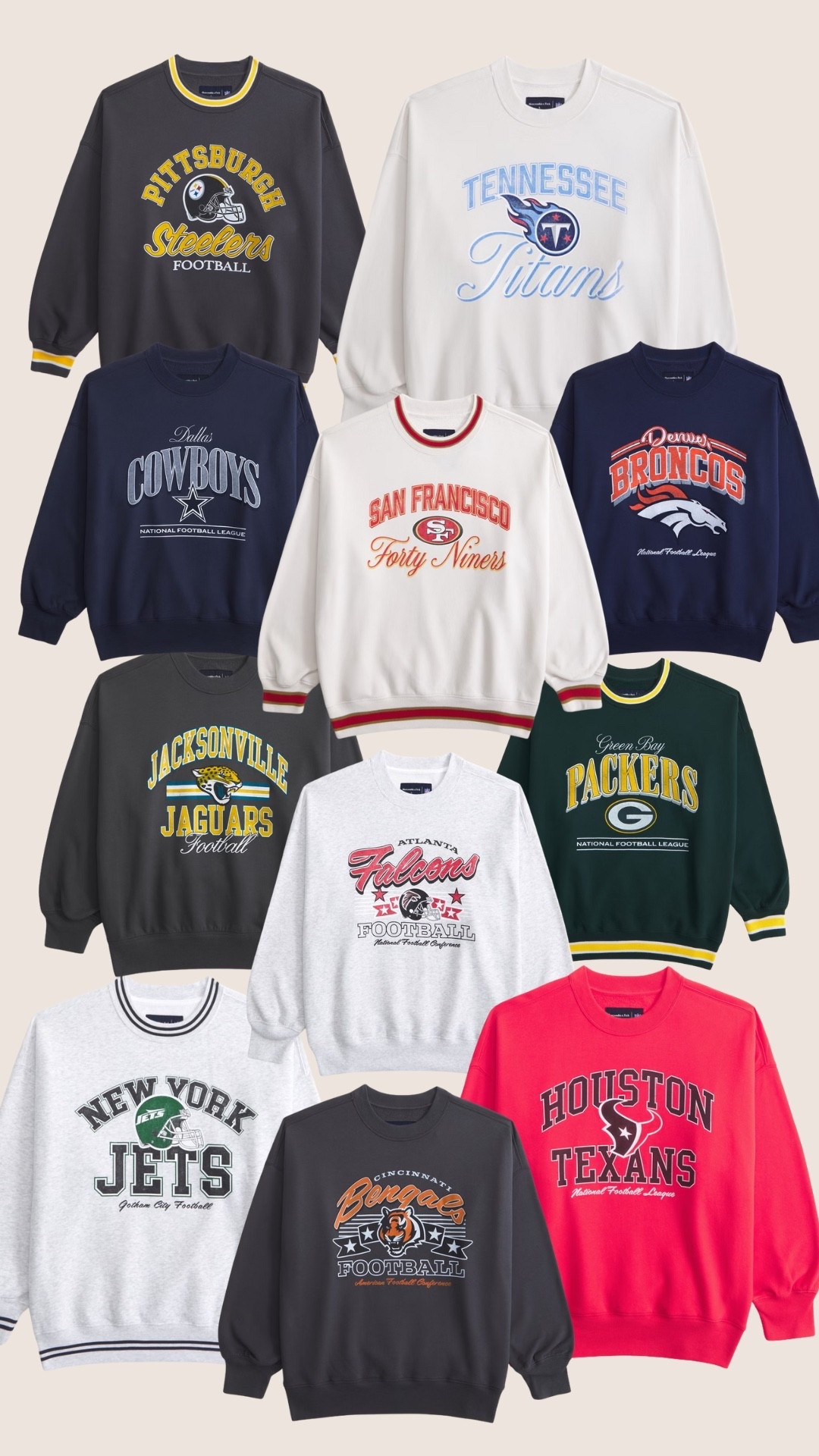 Football outfit 
Football game sweatshirt 
NFL teams 
Crewneck sweatshirt 