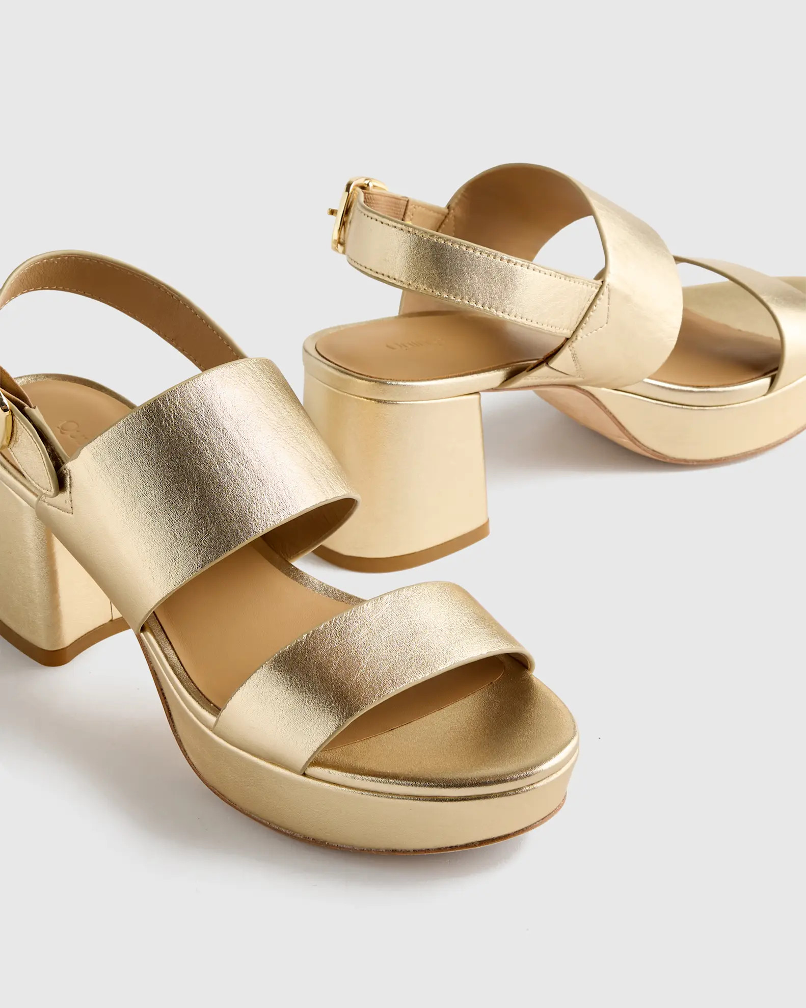 Italian Leather Double Band Block Heel Sandal | Quince