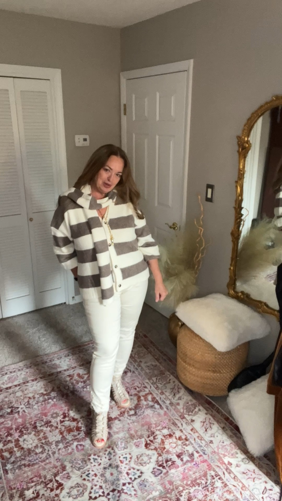 Fall Fashion preview!!
 Striped v neck cardigan with a matching scarf! 
Love!
It is available in other colors.

#LTKootd #LTKgrwm #LTKWorkwear