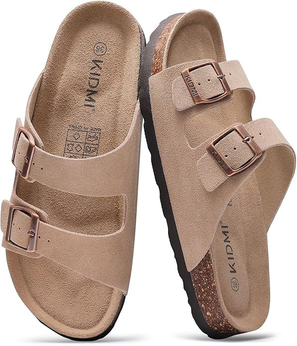 KIDMI Unisex Summer Sandals Arch Support Cork Footbed Slide Sandals with Double Adjustable Buckle... | Amazon (US)