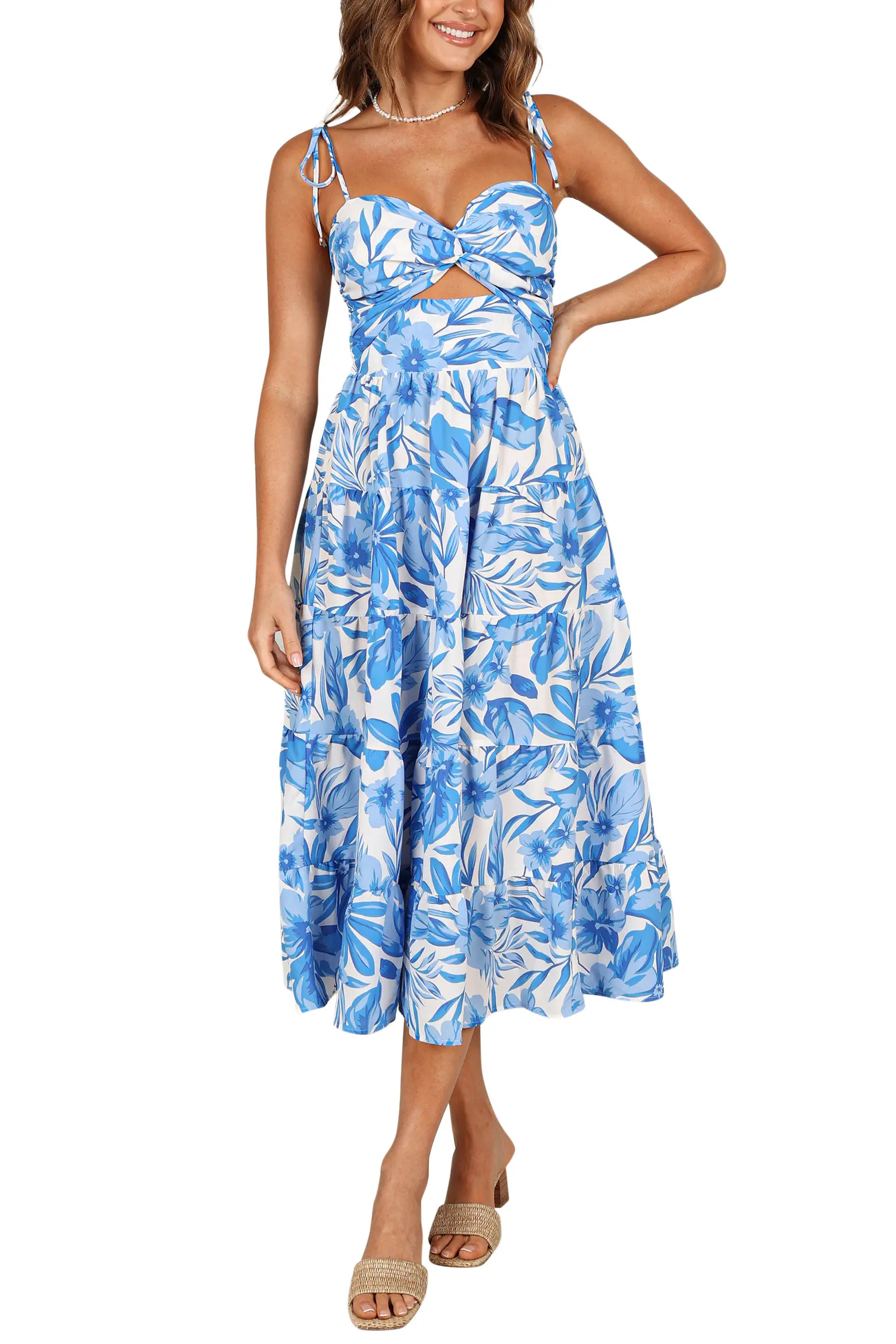 Rose Floral Tie Strap Tiered Midi Dress (Women) | Nordstrom | Nordstrom