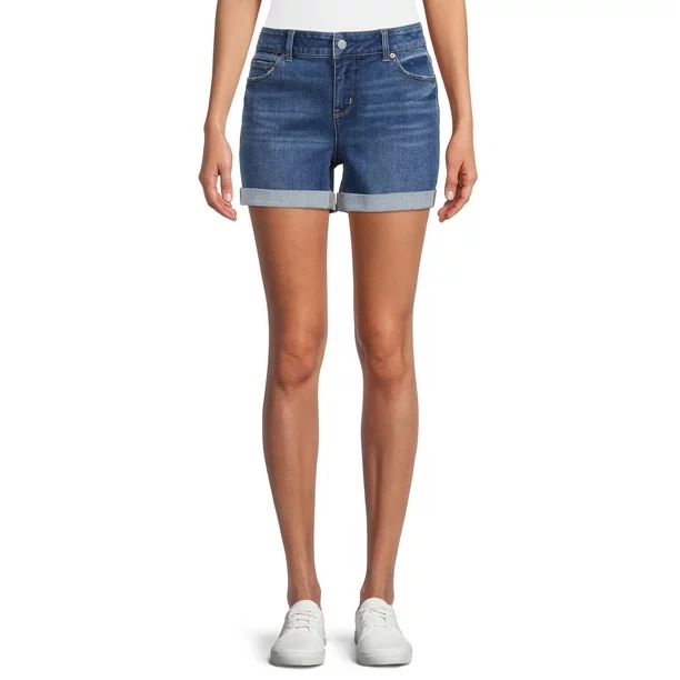Time and Tru Women's Mid Rise Shorts with Double Roll Cuffs | Walmart (US)