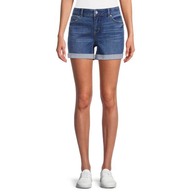 Time and Tru Women's Mid Rise Shorts with Double Roll Cuffs | Walmart (US)