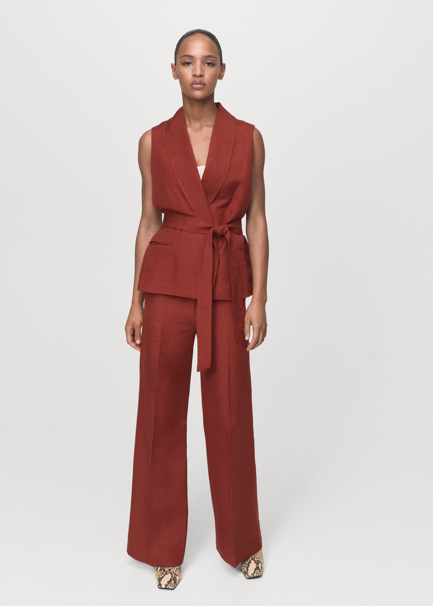 Linen suit vest with belt - Women | MANGO USA | Mango (US/MX/AU)