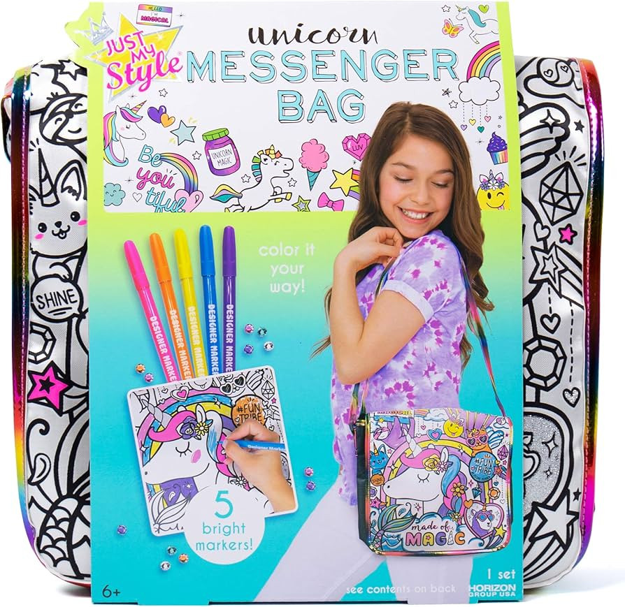 Just My Style Color Your Own Unicorn, Personalized Doodle Messenger Bag with Adjustable Strap, Gr... | Amazon (US)