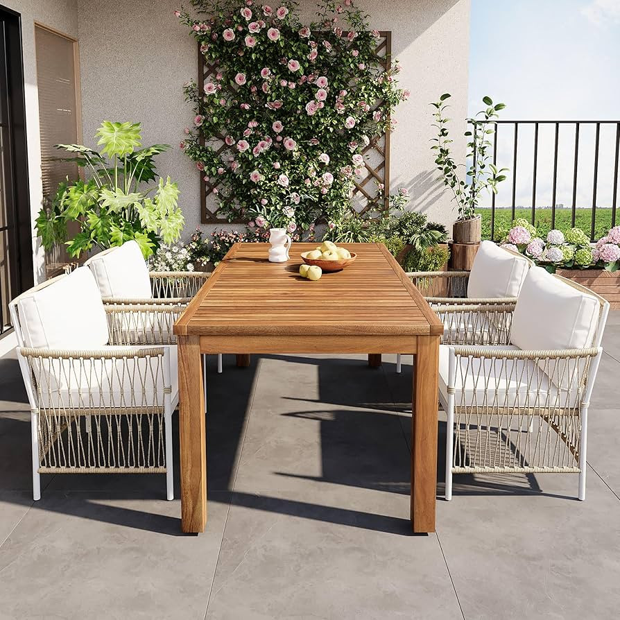 Merax 5 Piece Patio Dining Set, Outdoor Acacia Wood 67 Inch Dinning Table with Sturdy Legs and 4 ... | Amazon (US)