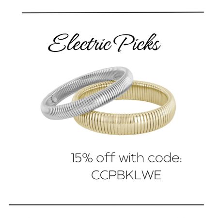 Electric Picks Cleo bracelets set of two 15% off with code: CCPBKLWE
Bracelets, Electric Picks finds, stretchy bracelets, gold & silver bracelets, YoumeandLupus, trending 

#LTKfindsunder100 #LTKGiftGuide #LTKsalealert
