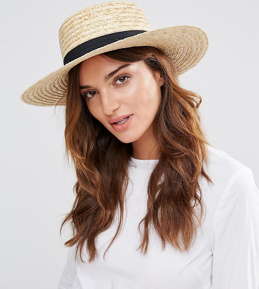 South Beach Straw Boater Hat with Black Band - Beige | ASOS US