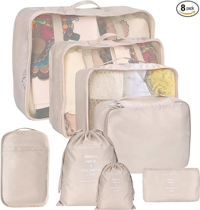 8 Set Packing Cubes for Suitcases, kingdalux Travel Luggage Packing Organizers with Laundry Bag, ... | Amazon (US)