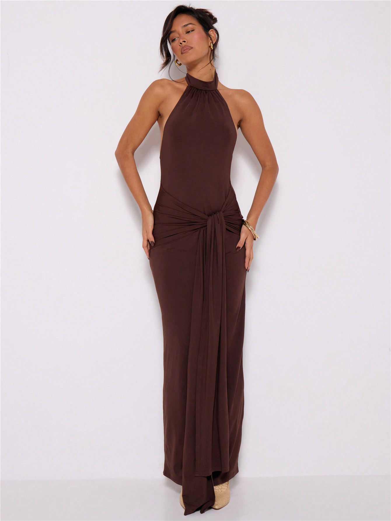 MUSERA Halterneck Draped Front Maxi Dress | SHEIN