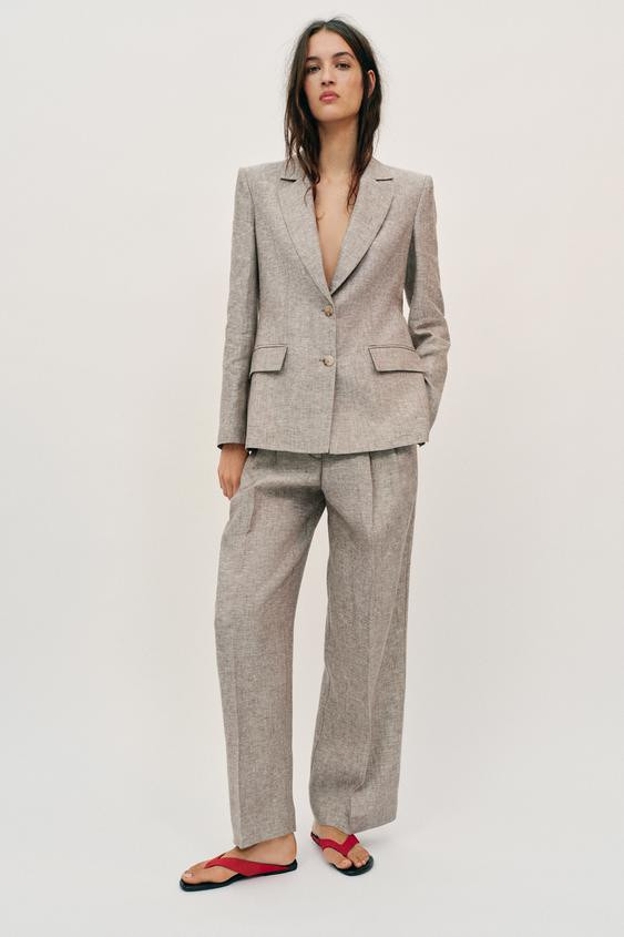 100% LINEN SHOULDER PAD BLAZER SET | Zara UK