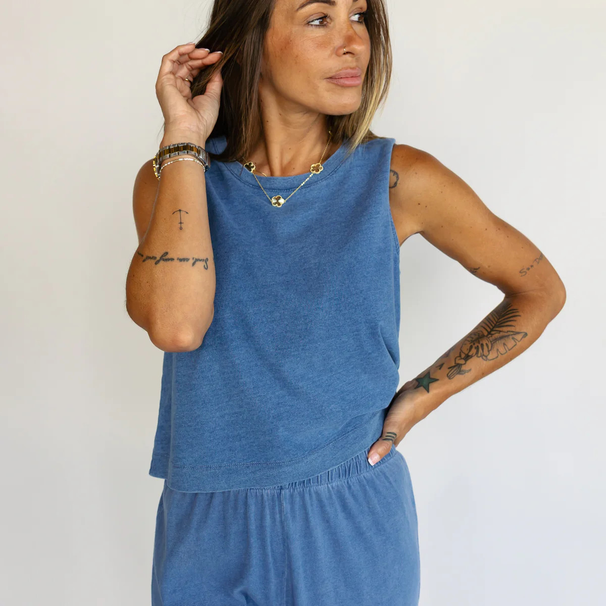 Z Supply: Sloane Jersey Denim Muscle Tank - Vintage Indigo | Fig & Willow