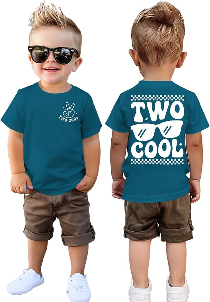 Two Cool Birthday Shirt 2nd Birthday Boy Tshirt 2 Year Old Toddler Boys Second Bday Party Short S... | Amazon (US)