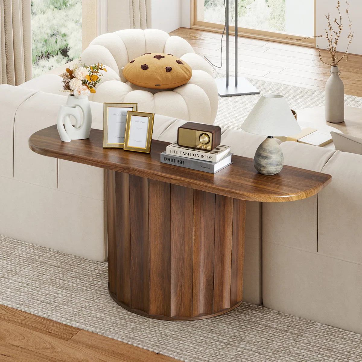 59.05'' Farmhouse Halfmoon Pedestal Console Table Entryway Table | Wayfair North America