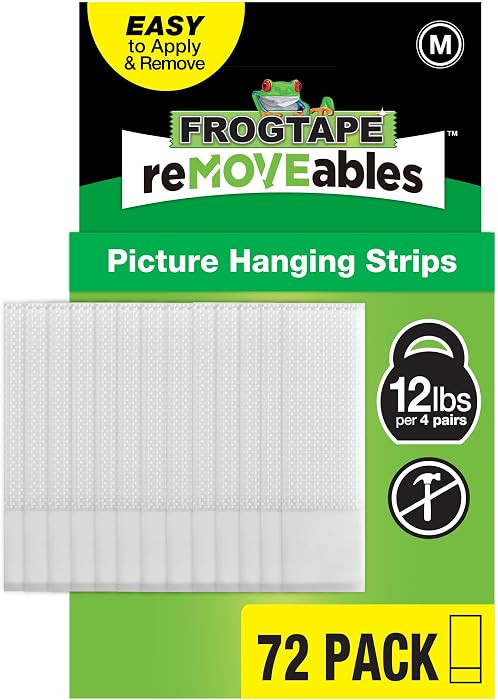 FrogTape reMOVEables Medium Picture Hanging Strips, 72 Pairs- 12lbs per 4 Pairs, Damage-Free Remo... | Amazon (US)