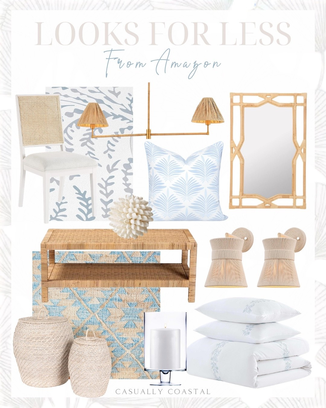 Looks For Less From Amazon

Amazon home decor, coastal home, coastal decor, coastal pillow case, coastal chair, coastal baskets, coastal wallpaper, coastal mirror, coastal bedding, Amazon bedding, Amazon mirror, Amazon pillow case, Amazon chair, Amazon rug, coastal rug, whitewashed rattan baskets, mid century modern dining chair, light honey rattan and mahogany wood coffee table, Amazon coffee table, safavieh accent rug, 3x5 rug, hand woven rattan pendant light, glass hurricane pillar candle holder, coastal duvet cover set, woven wall sconces, rattan wall mirror, seashell decorative balls, peel and stick wallpaper, wave scalloped jute rug, wool area rug, coastal end table, 5x8 rug

#LTKHome