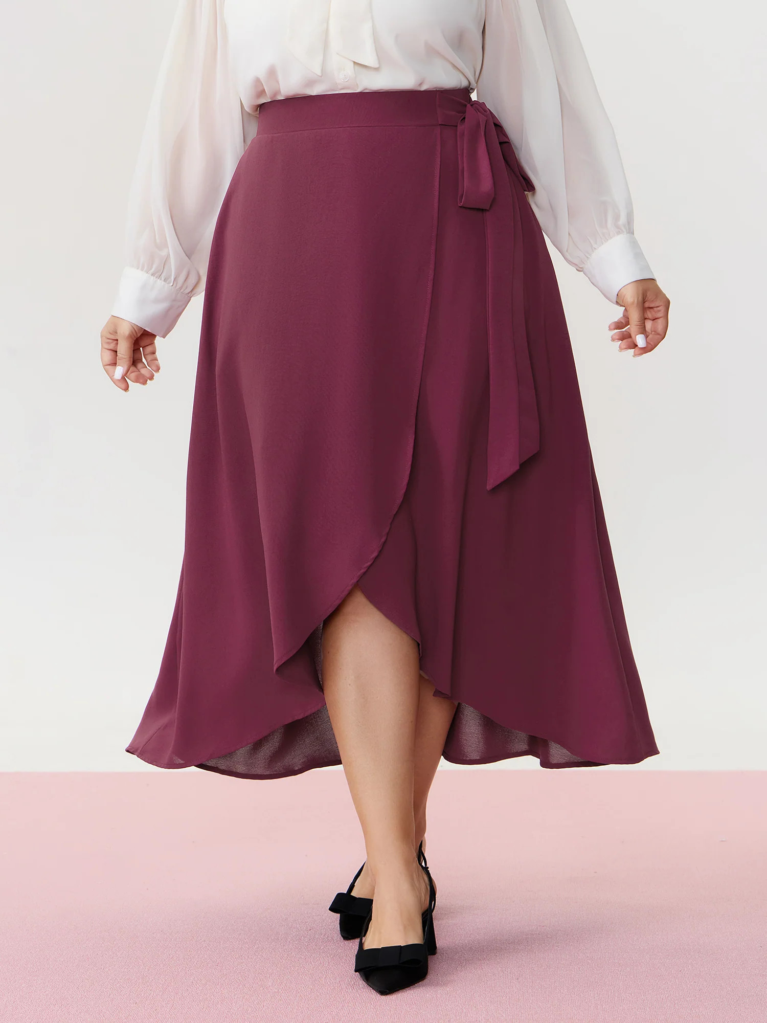 Wrap Side-Tie Flowy Midi Skirt | Bloomchic