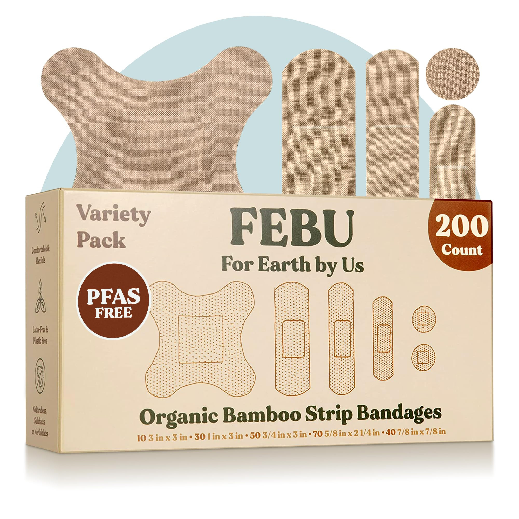 FEBU Organic Bamboo Fabric Bandages | PFAS Free | Flexible & Latex Free | Compostable | 200 Count... | Amazon (US)