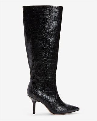 Knee High Textured Kitten Heel Boots Black Women's 9.5 | Express