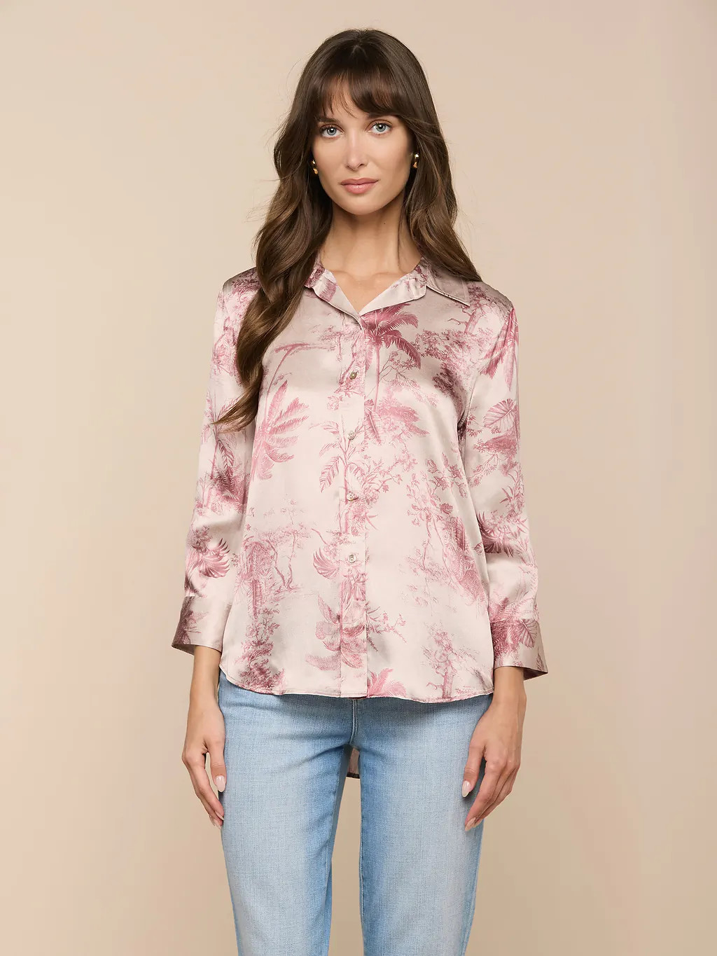 Dani Silk Blouse in Tan Multi Textured Jungle Toile | L'AGENCE | L'Agence
