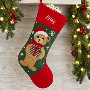 Personalized Needlepoint Christmas Stockings - Teddy Bear | Personalization Mall