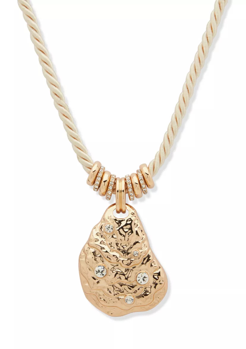 Gold Tone Crystal Oyster Shell Pendant Rope Necklace | Belk