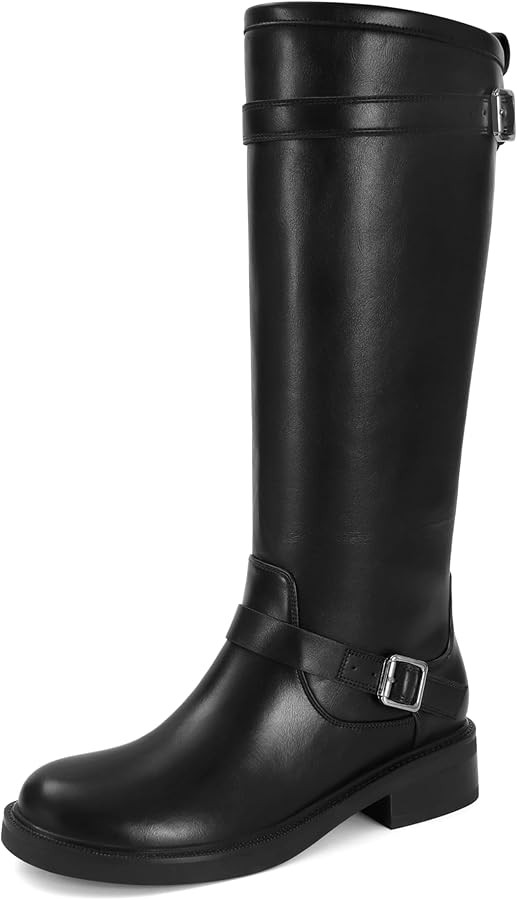 SOVANYOU Knee High Riding Boots Women Round Toe Slip On Chunky Block Heel Leather Boots Comfortab... | Amazon (US)
