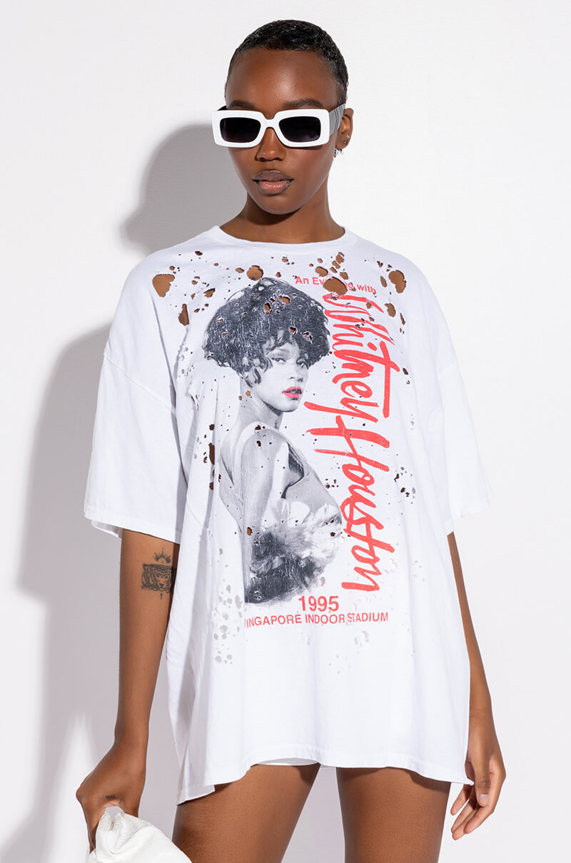 WHITNEY HOUSTON OVERSIZED DISTRESSED GRAPHIC T SHIRT | AKIRA