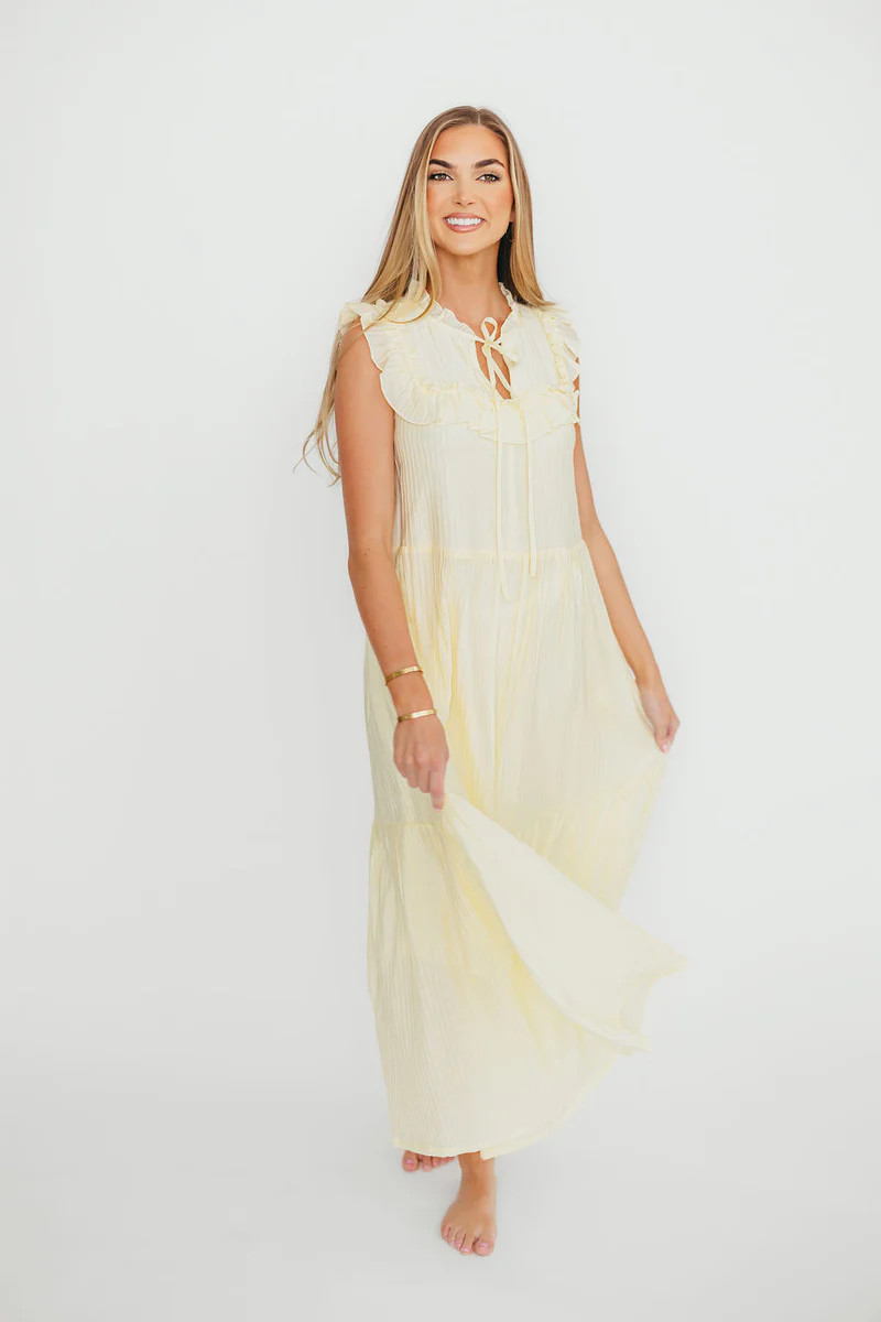 Brynn Ruffle Tiered Midi Dress in Ecru | Worth Collective