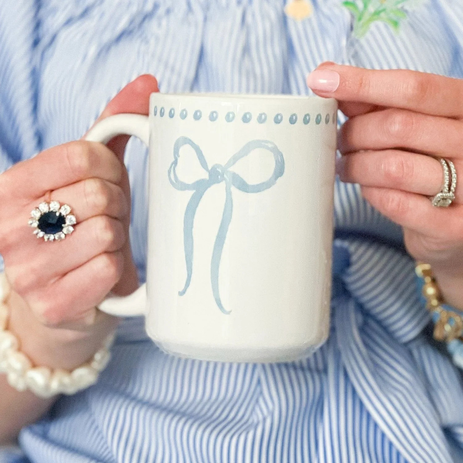 French Blue Bow 15oz Tall Watercolor Mug — Simply Jessica Marie | Simply Jessica Marie