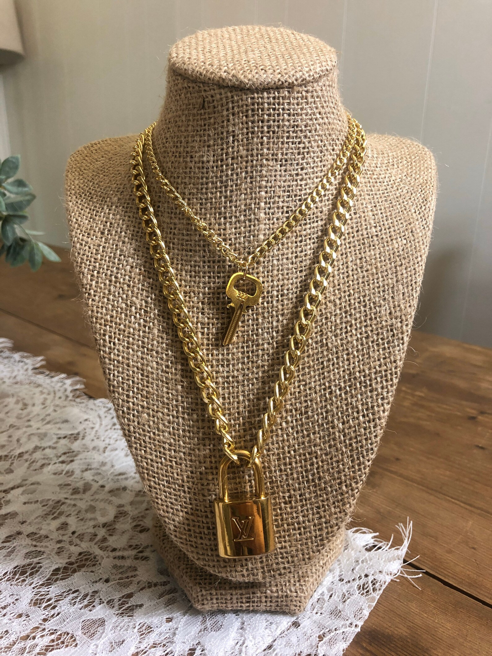 Vintage Louis Vuitton Lock and Key Necklace | Etsy (US)