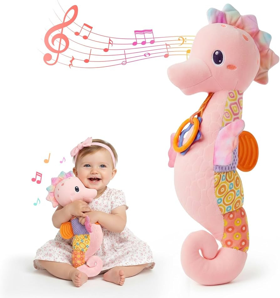 Baby Toys 0-6 Months,Infant Musical Seahorse Stuffed Animals Sensory Toys with Bright Colors,Mult... | Amazon (US)