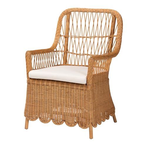 Teresa Scalloped Natural Rattan Arm Chair, Light Honey | Amazon (US)