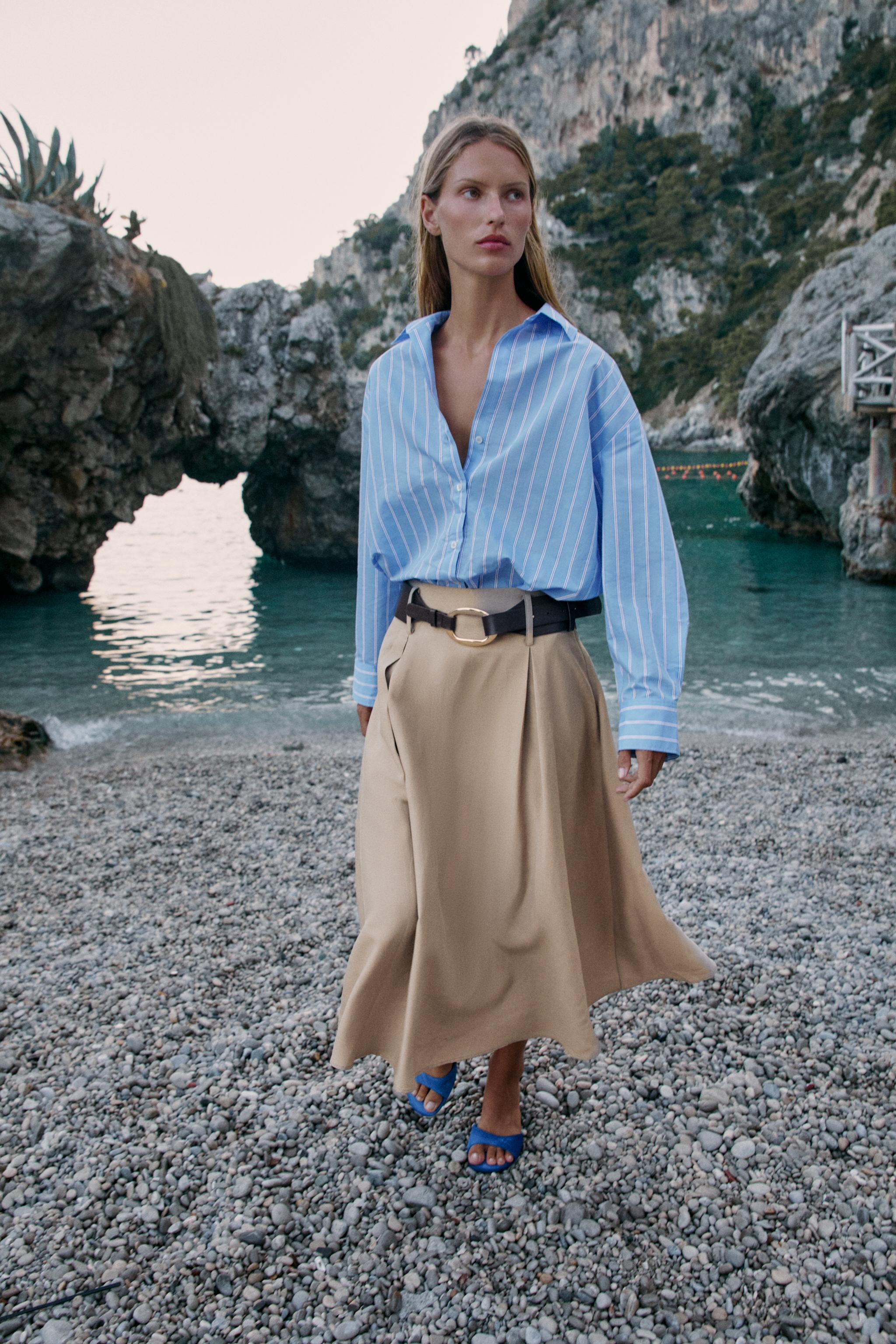 BELTED MIDI SKATER SKIRT | Zara US