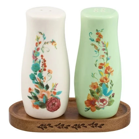 The Pioneer Woman Painted Meadow 3 Pieces Salt & Pepper Shakers with Acacia Wood Tray Set | Walmart (US)