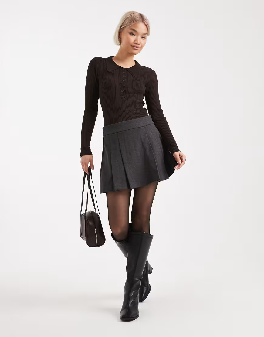 Vero Moda pleated mini skirt in gray melange | ASOS (Global)