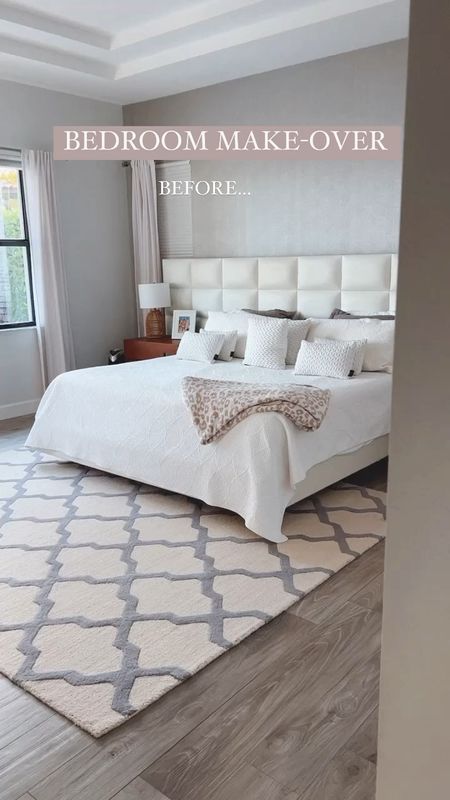 Master Bedroom Makeover on a budget. Neutral bedroom, Amazon bedroom decor, Walmart bedroom decor, line bed, aesthetic golden mirror, Target tree, big bedroom decor. My bed is a king size , the rug is 8x10 . The curtain is the linen color is 1 beige white , triple tailor pleat . 

#LTKVideo #LTKSeasonal #LTKhome
