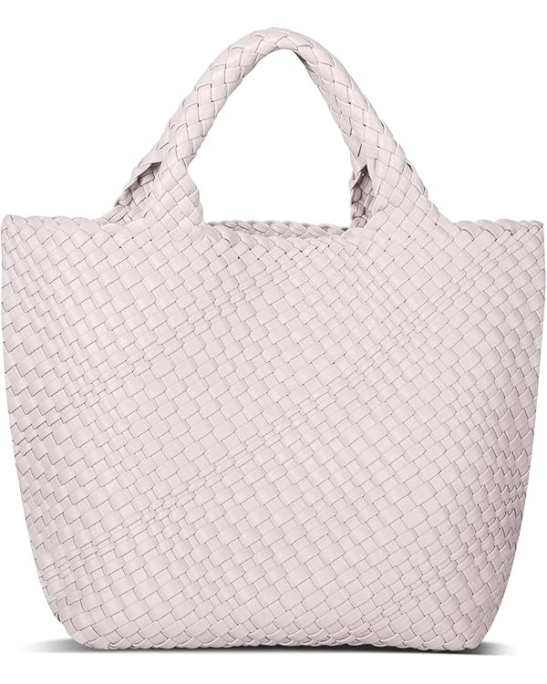 Womens Vegan Leather Woven Bag with Purse, Fashion Handmade Beach Tote Bag Top-handle Handbag | Amazon (US)