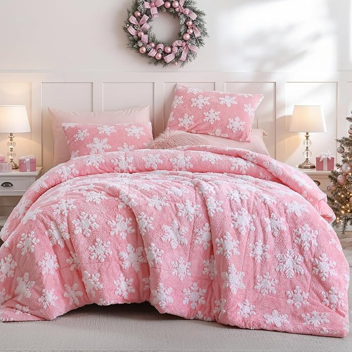 JANZAA Queen Comforter Set Christmas Bedding Fluffy Comforter with White Snowflake Stereoscopic o... | Amazon (US)
