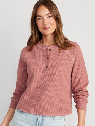 Plush Waffle-Knit Henley Top for Women | Old Navy (US)