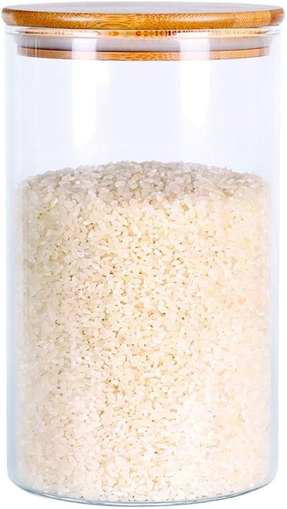 Glass Rice Storage Containers, 60 FL OZ (1800ml) Kitchen Food Jars with Airtight Lid, Stackable Clea | Amazon (US)