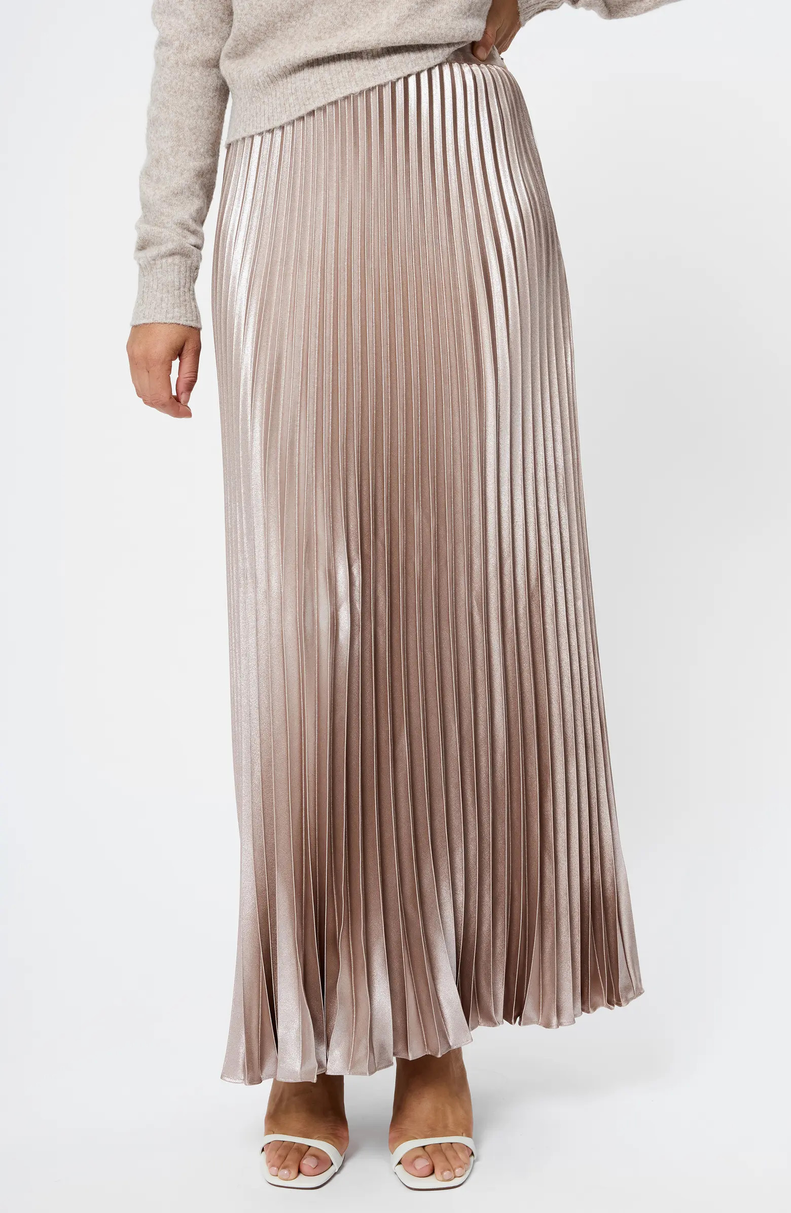 French Connection Marielle Pleated Metallic Satin Maxi Skirt | Nordstrom | Nordstrom