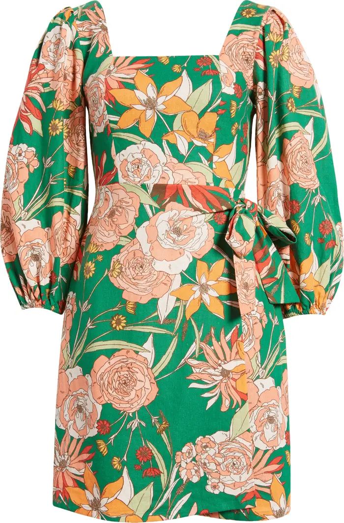 Floral Long Sleeve Linen Blend Dress | Nordstrom